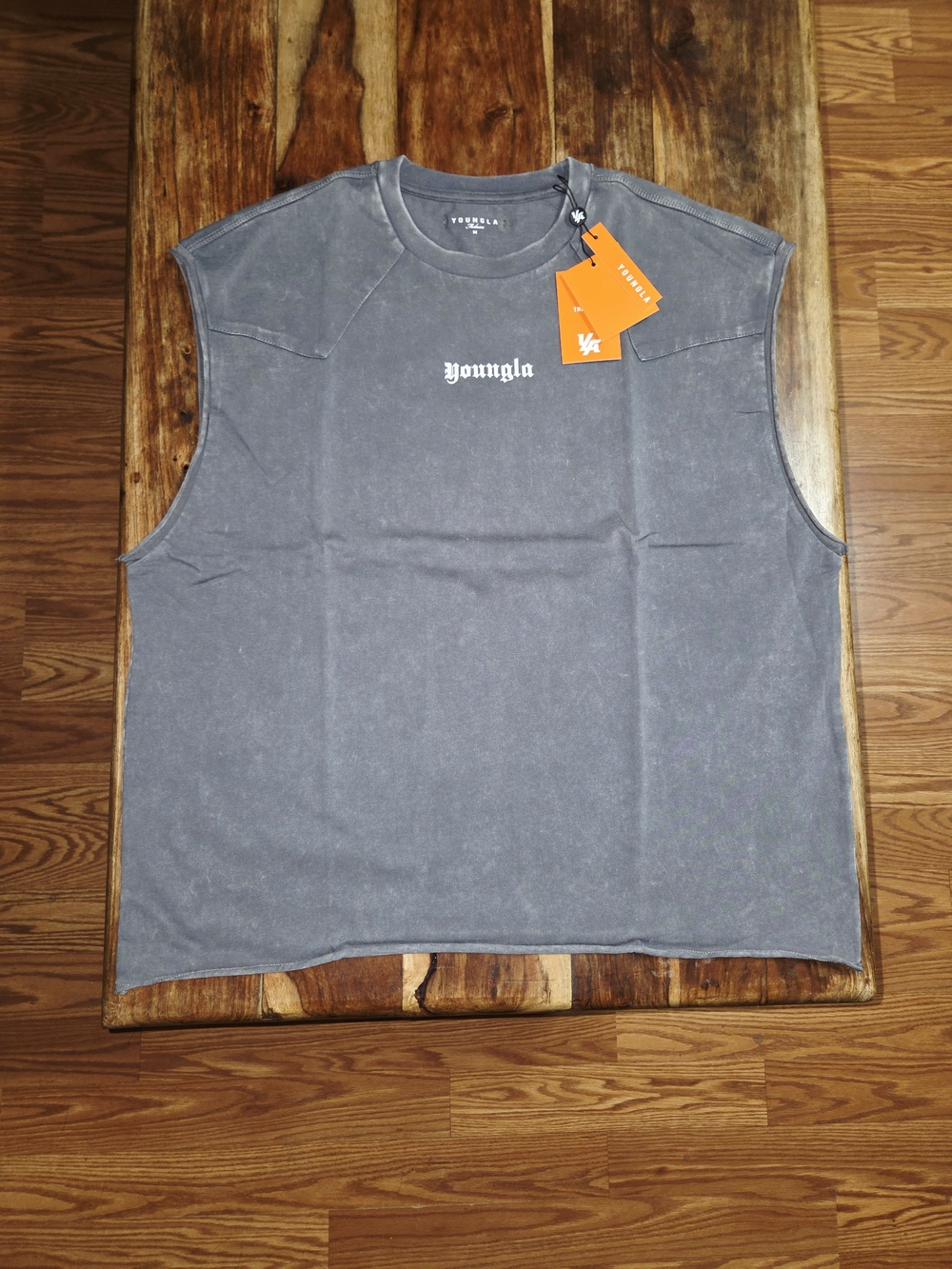 YoungLA Men's Gray Wash Sleeveless Muscle Tee. Size Medium